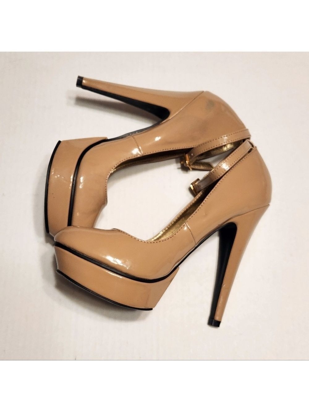 Michael Antonio Patent Leather Ankle Strap Platform Stiletto Heel Pump Beige 8 - Picture 3 of 12